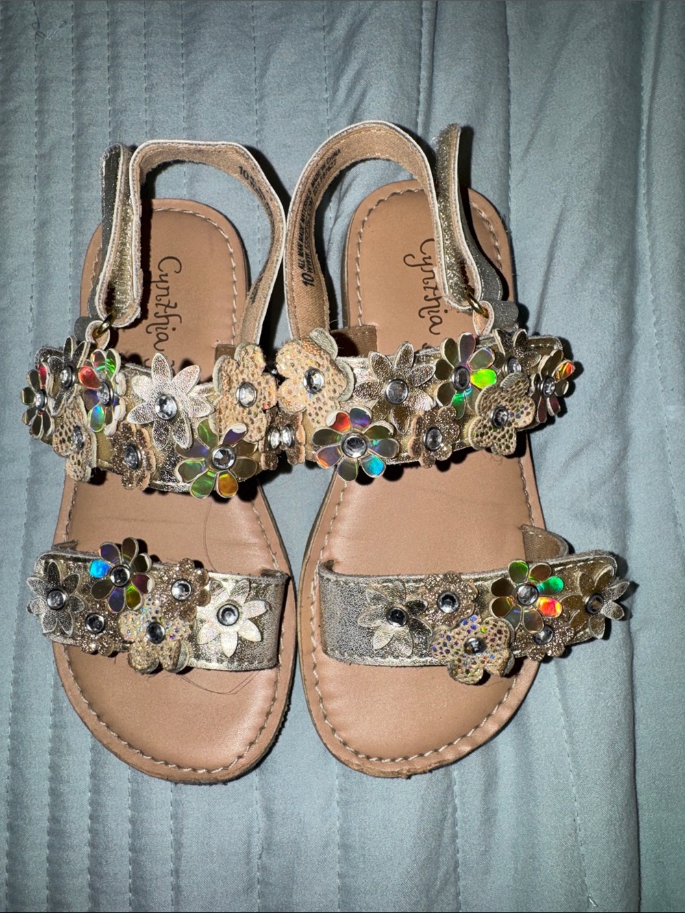 Golden Flower Sandals with Velcro Straps